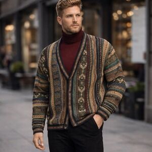 Tundra Canada Knit Sweater Retro 90's Cardigan Hip Hop Biggie Multi-color XL